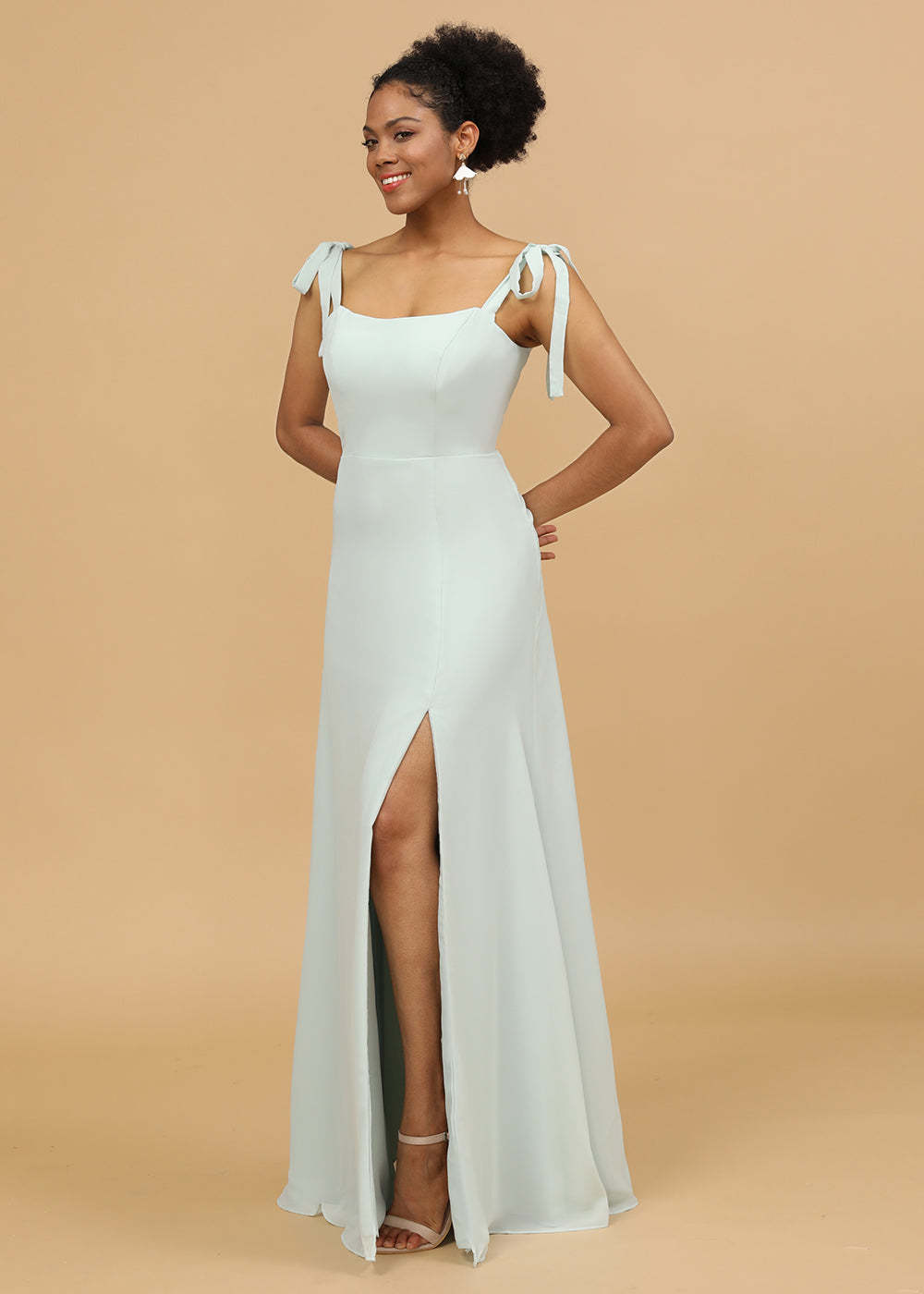 Sheath Spaghetti Strap Bridesmaid Dress with Slit