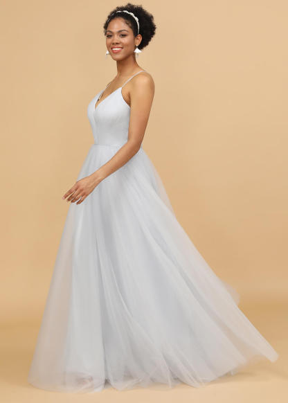 Deep V-neck Strap Tulle Bridesmaid Dress