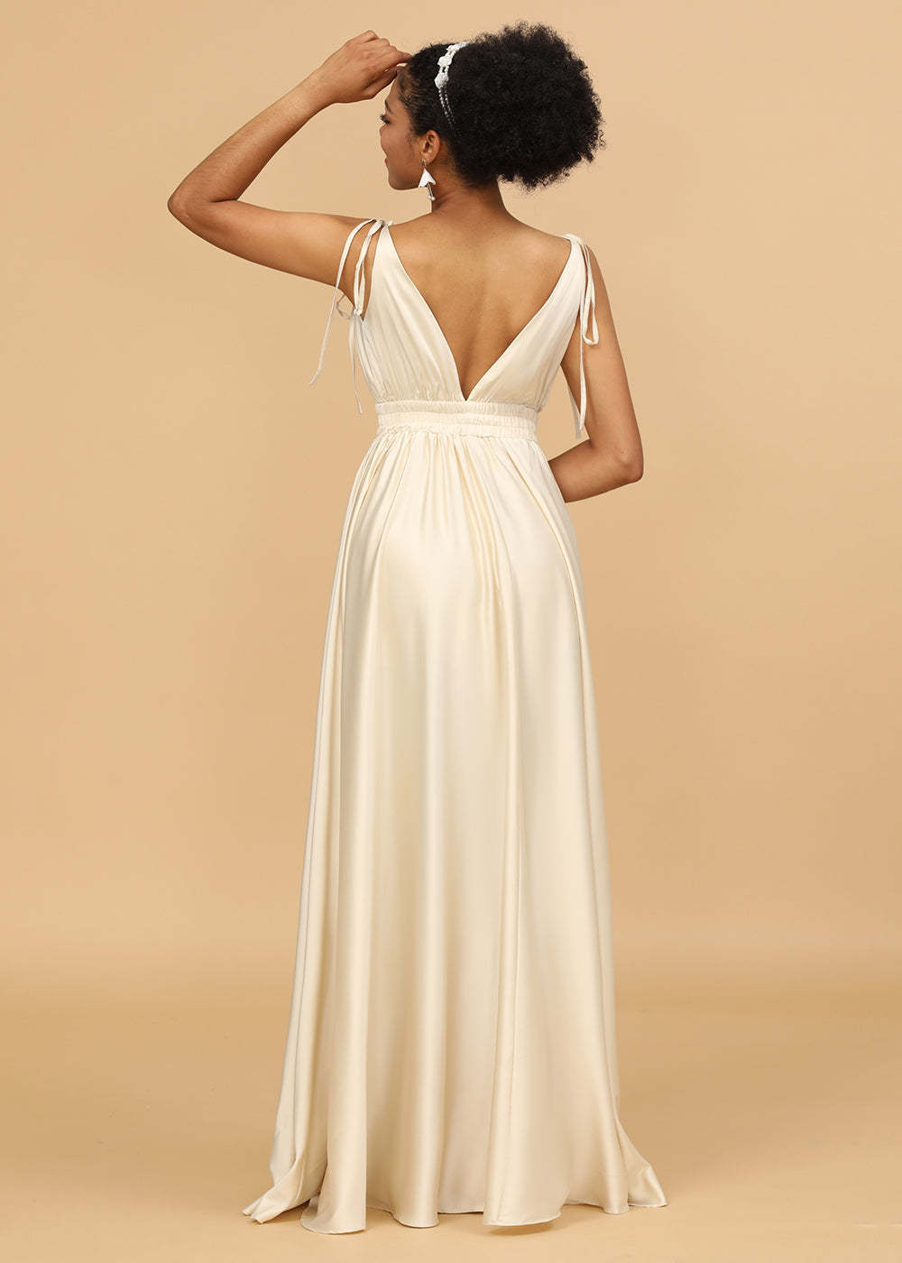 A-line Deep V-neck Strap Satin Bridesmaid Dress