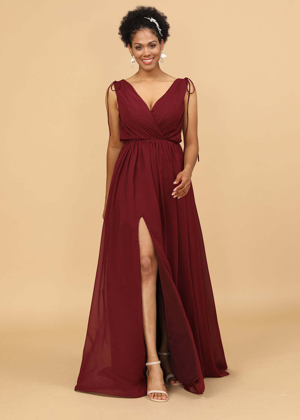 Long A-line V-neck Bridesmaid Dress with Slit