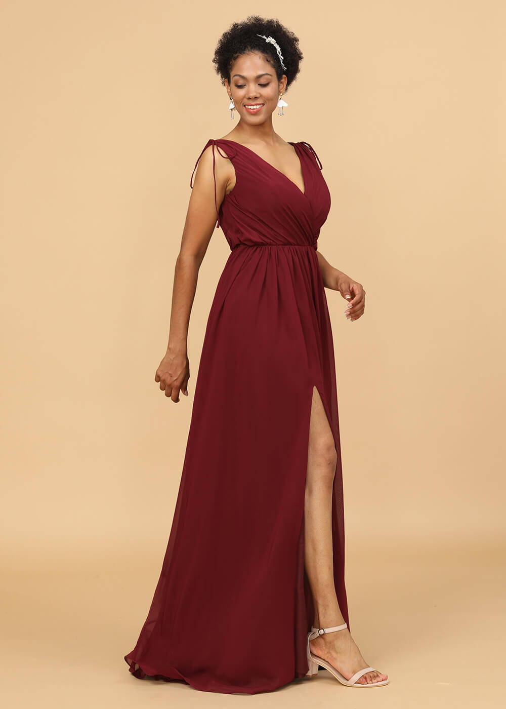 Long A-line V-neck Bridesmaid Dress with Slit