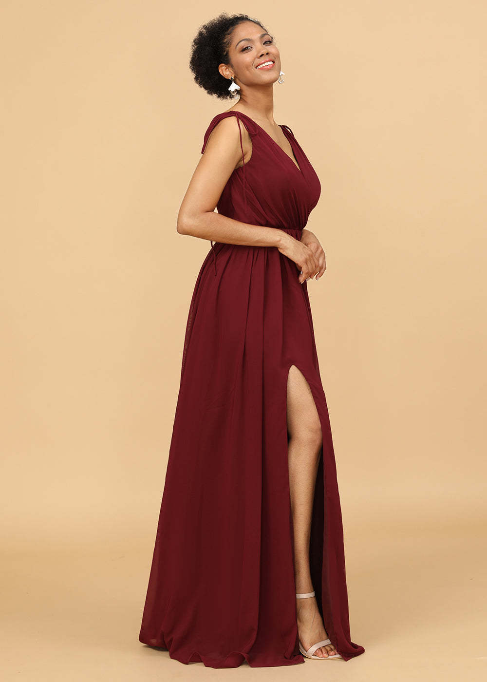 Long A-line V-neck Bridesmaid Dress with Slit