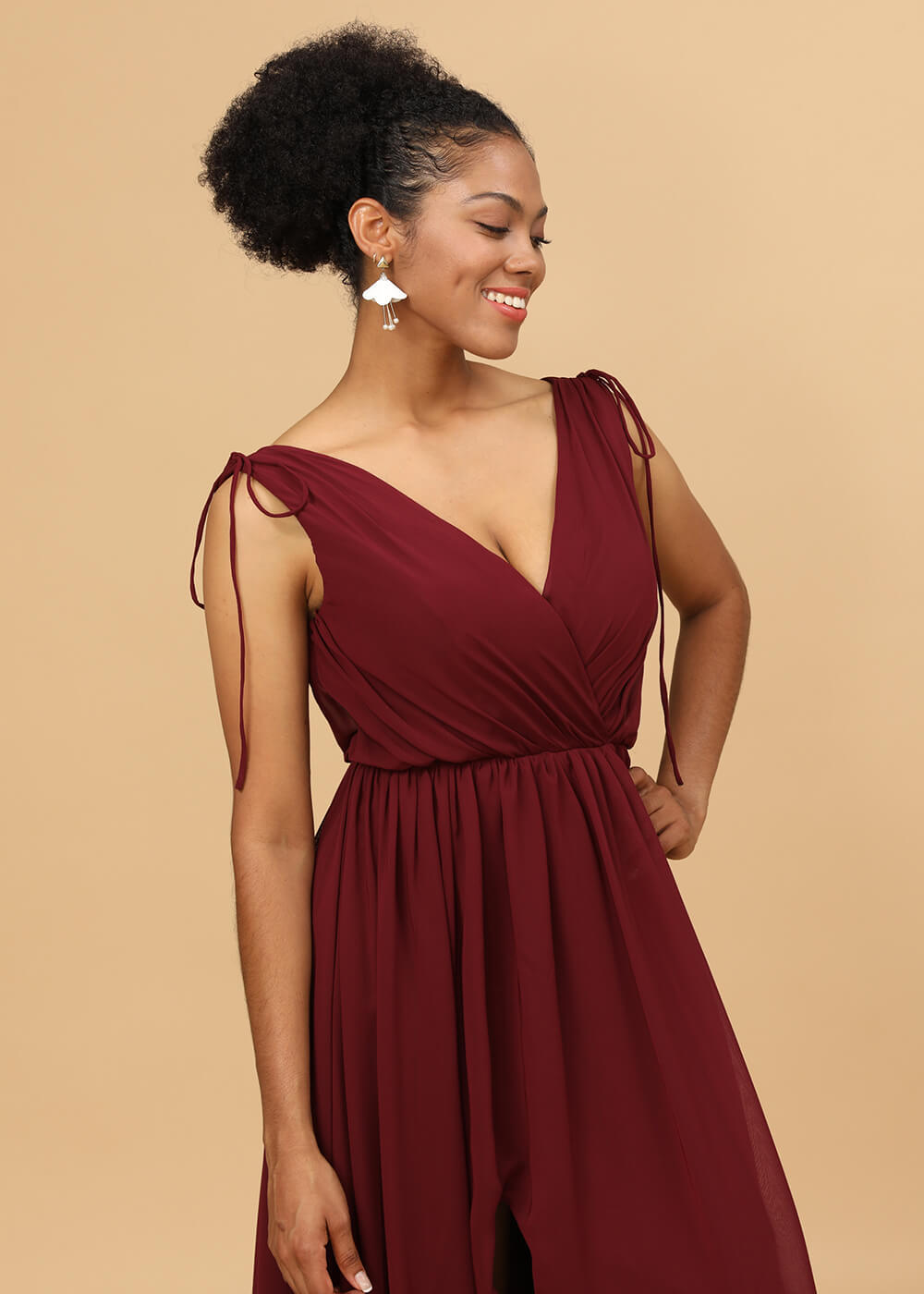 Long A-line V-neck Bridesmaid Dress with Slit