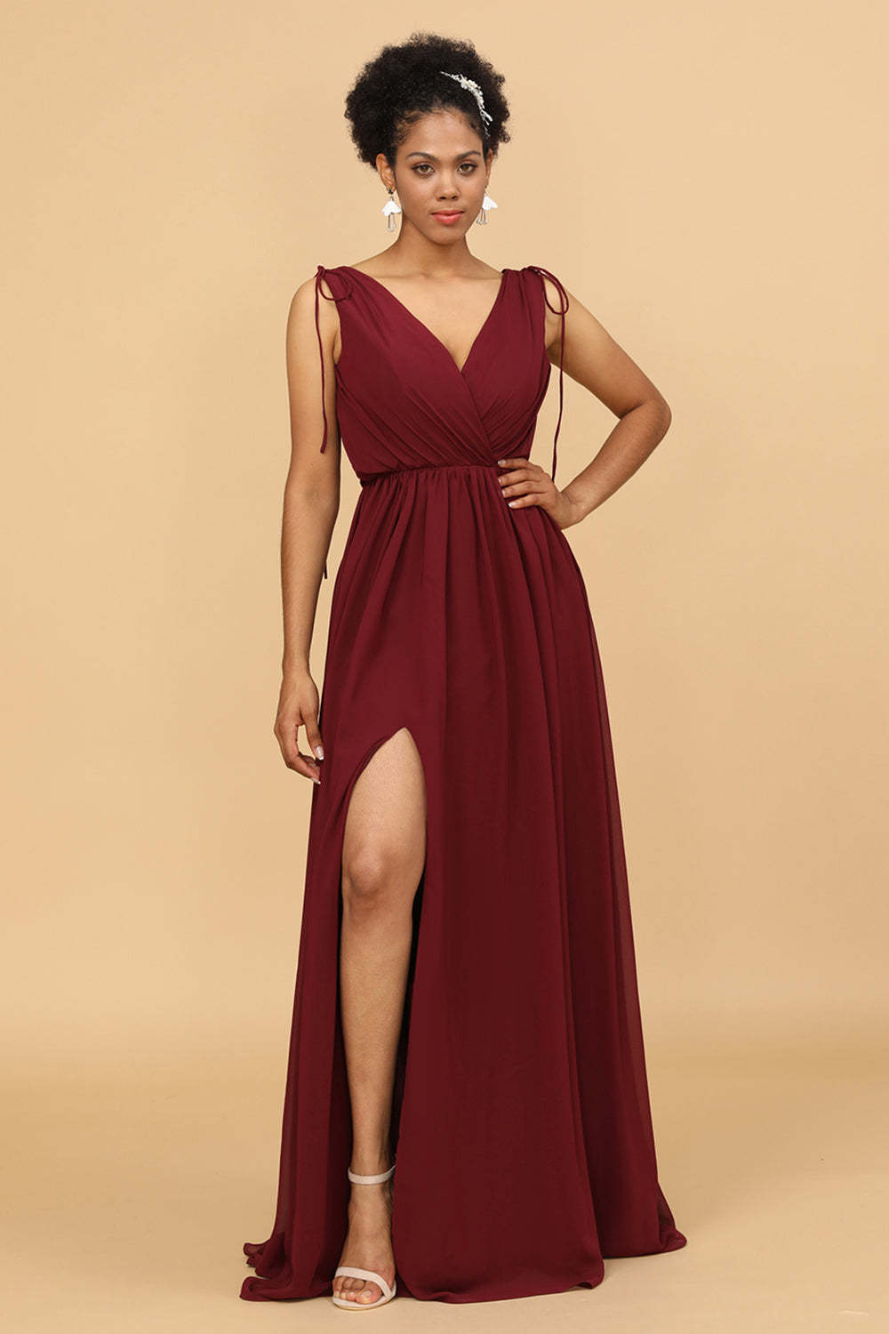 Long A-line V-neck Bridesmaid Dress with Slit