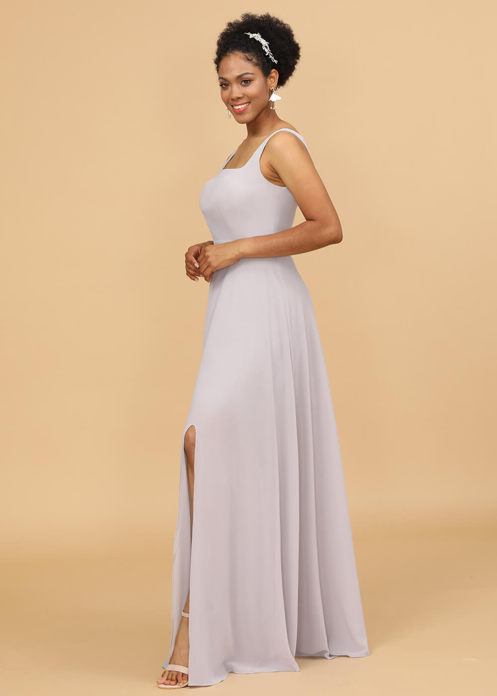Square Neck A-line Chiffon Bridesmaid Dress
