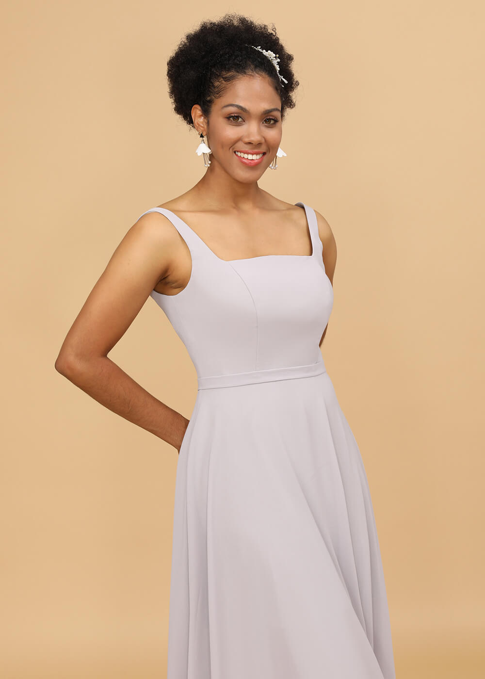 Square Neck A-line Chiffon Bridesmaid Dress