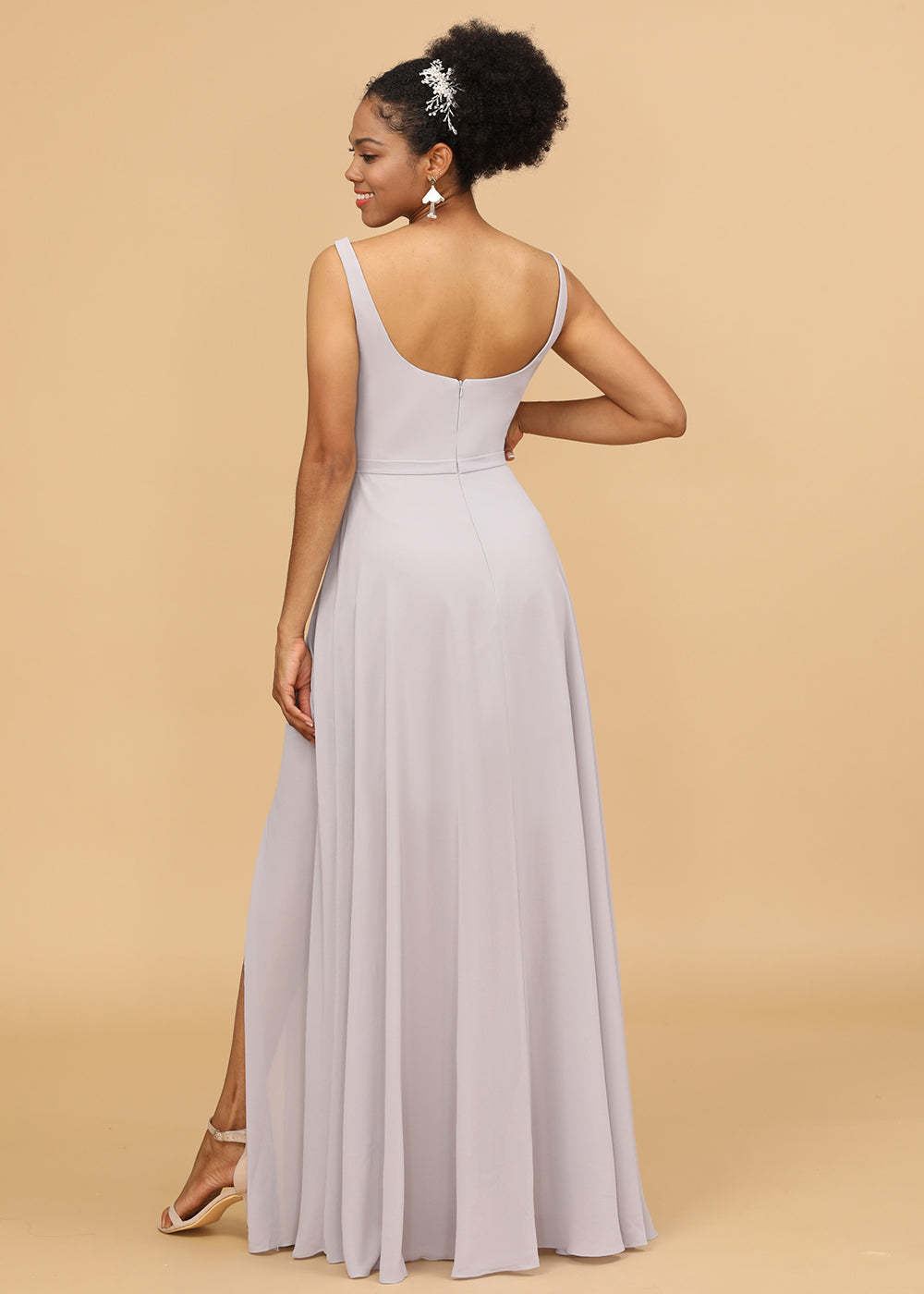 Square Neck A-line Chiffon Bridesmaid Dress