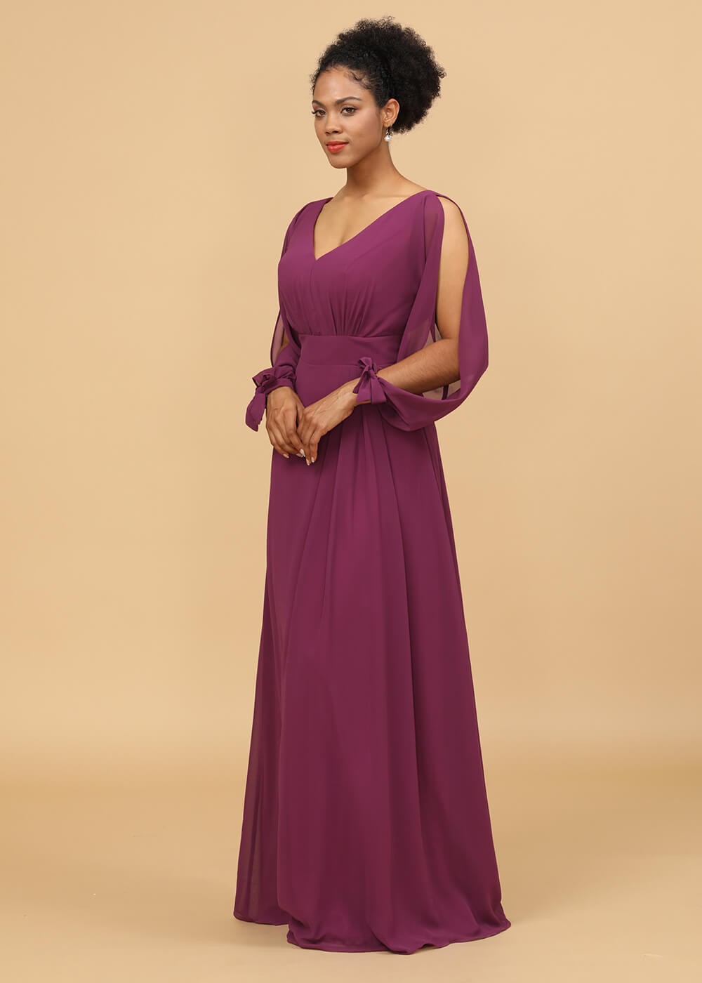 Long Sleeves A-line Chiffon Bridesmaid Dress
