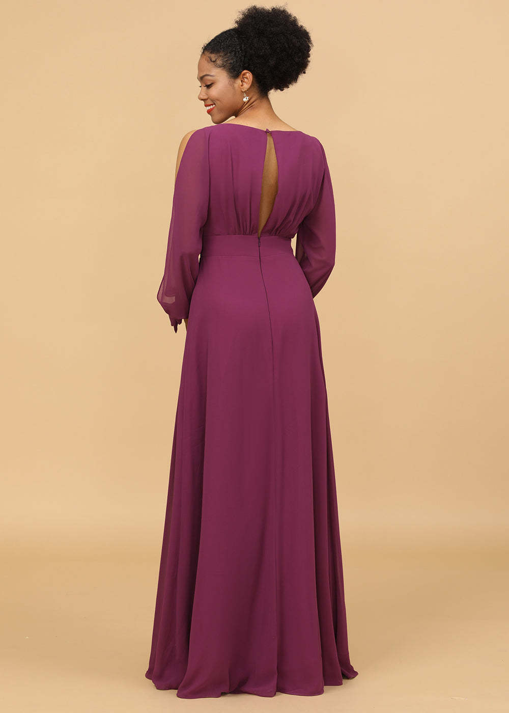 Long Sleeves A-line Chiffon Bridesmaid Dress