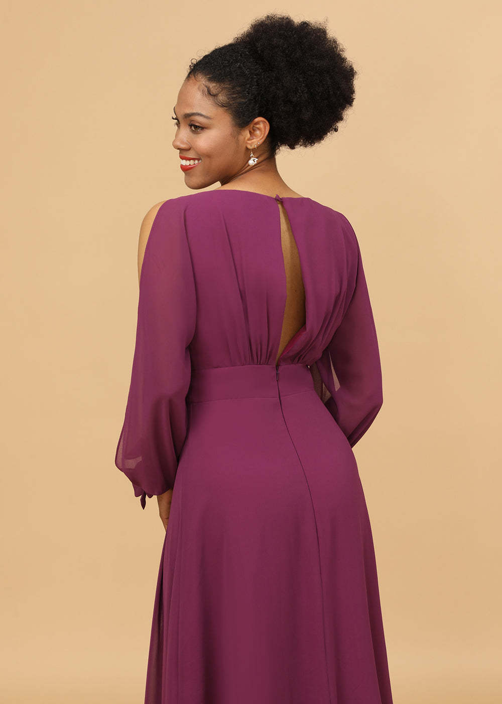 Long Sleeves A-line Chiffon Bridesmaid Dress