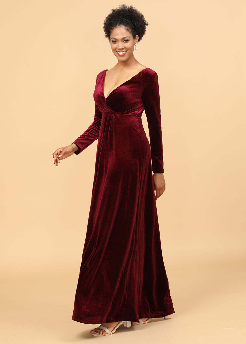 Sheath Long Sleeve Velvet Bridesmaid Dress