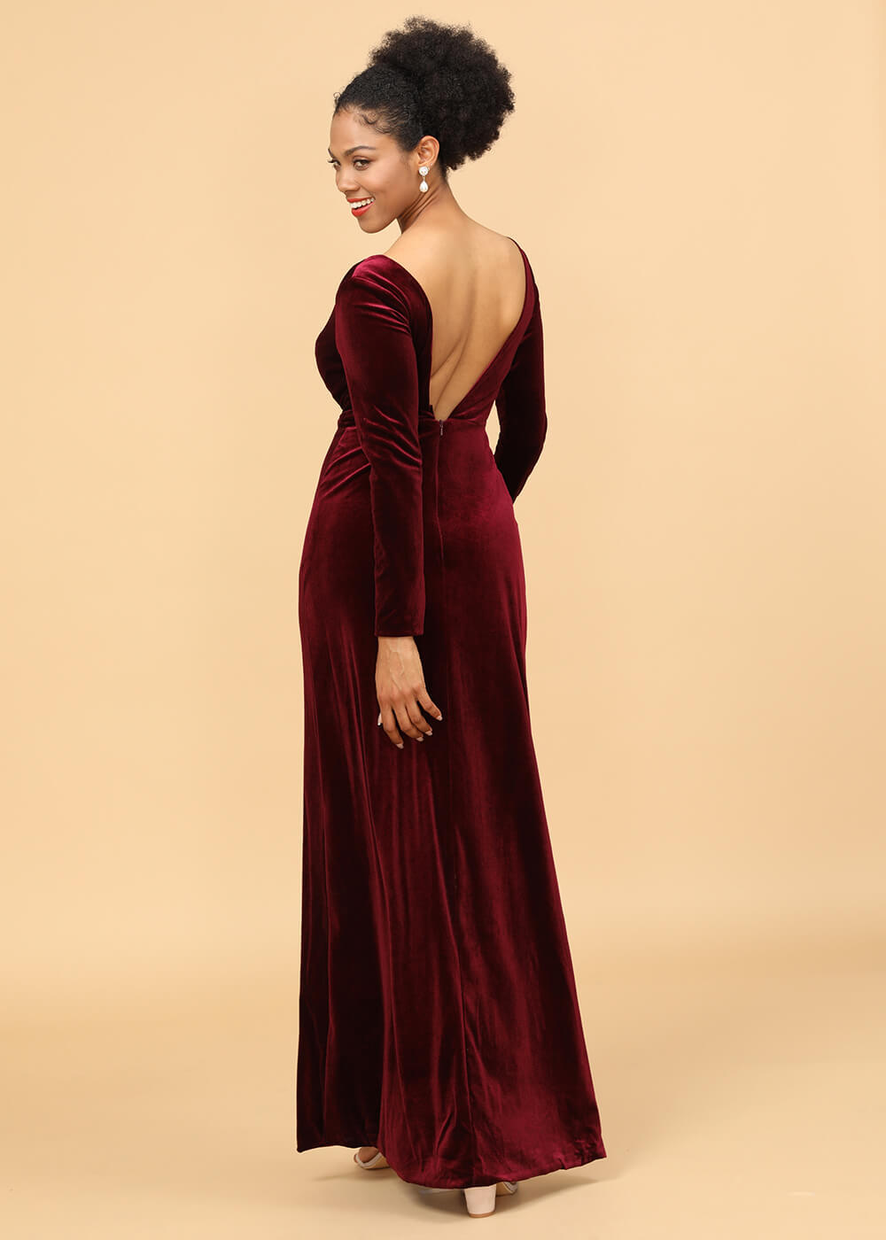 Sheath Long Sleeve Velvet Bridesmaid Dress