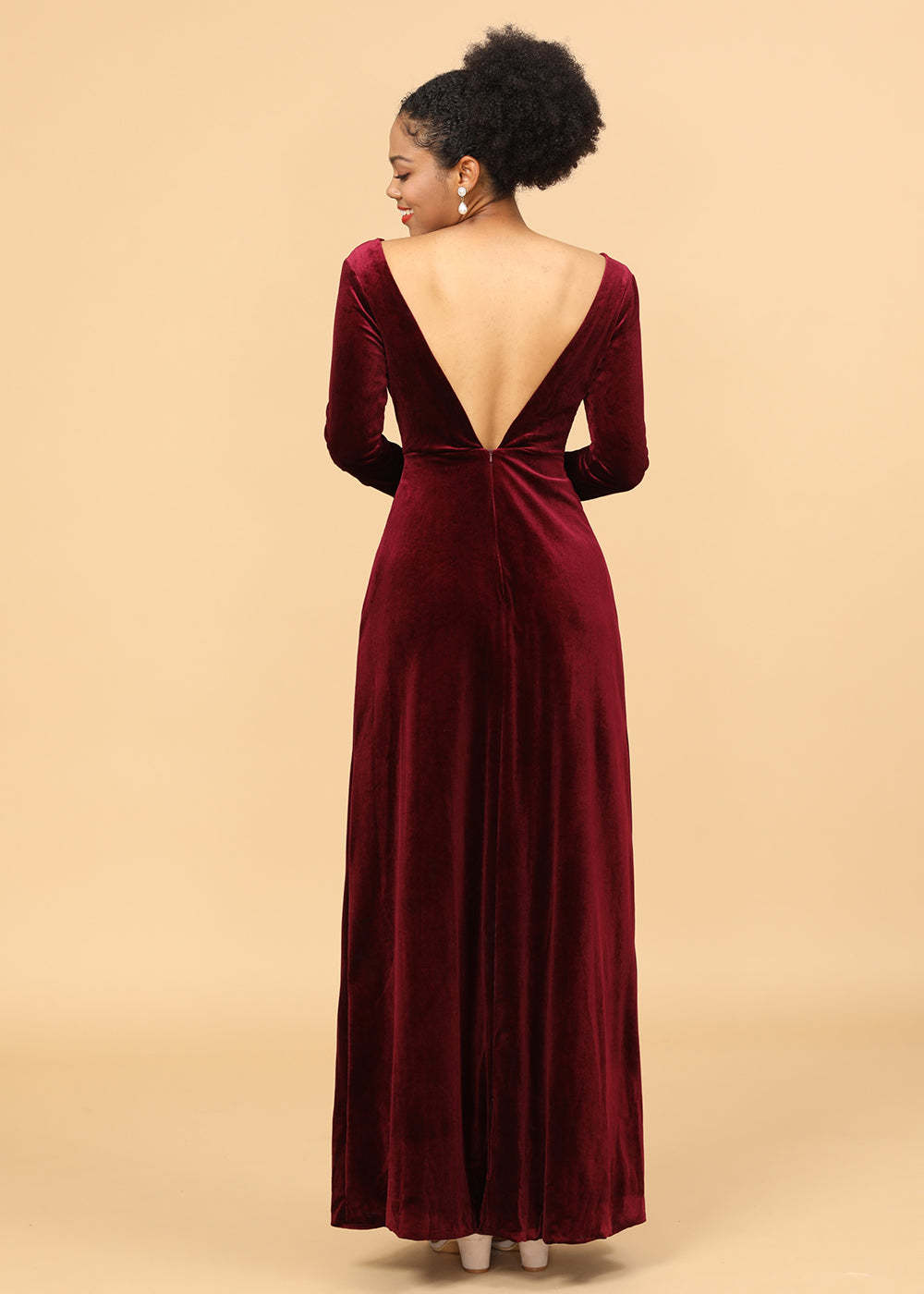Sheath Long Sleeve Velvet Bridesmaid Dress