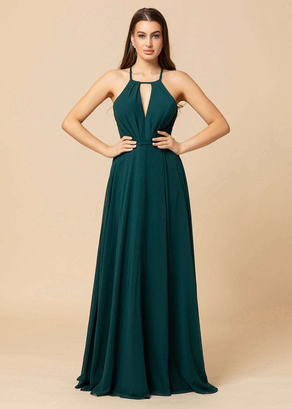 Halter Neck Chiffon Floor Length Bridesmaid Dress