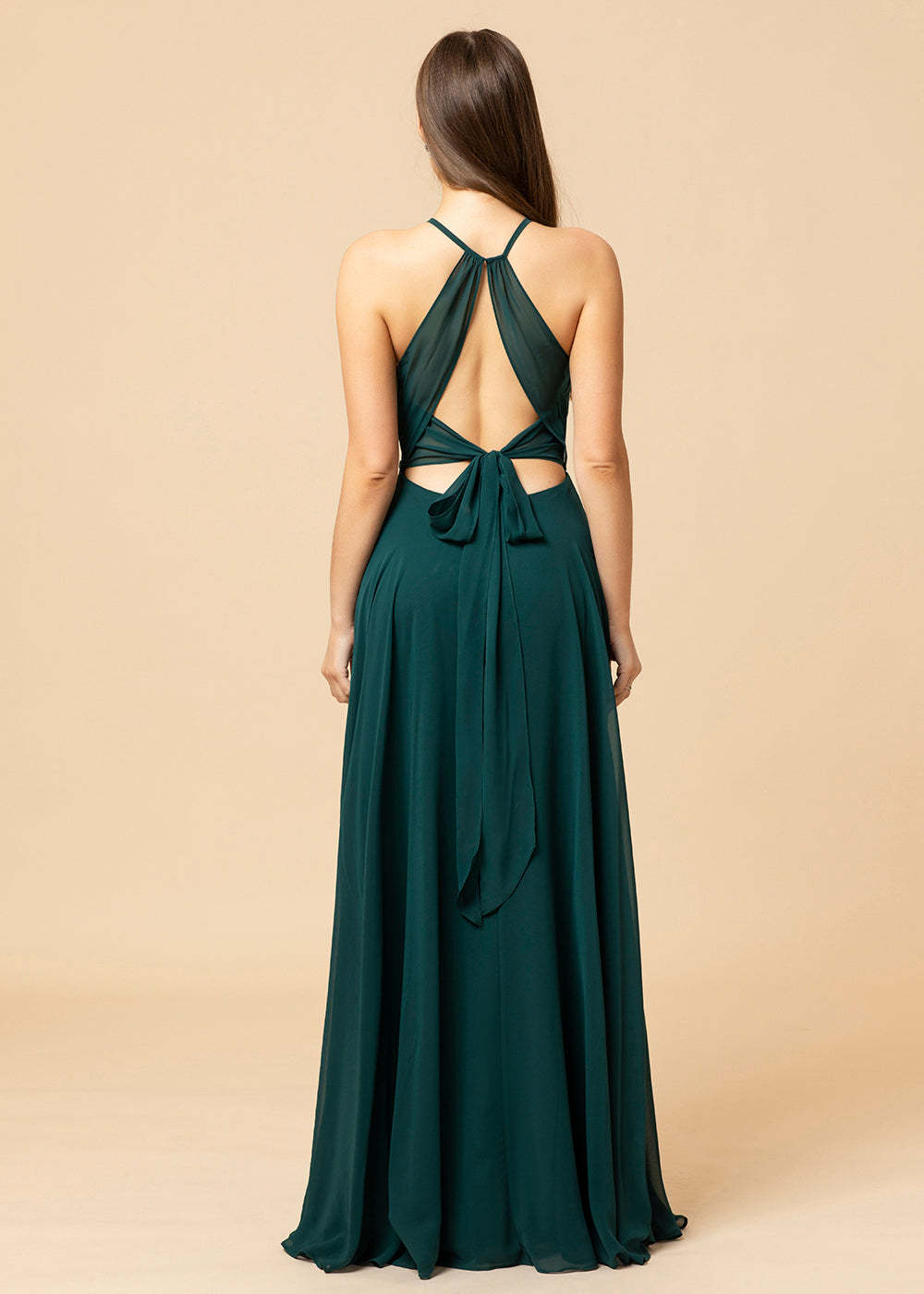 Halter Neck Chiffon Floor Length Bridesmaid Dress