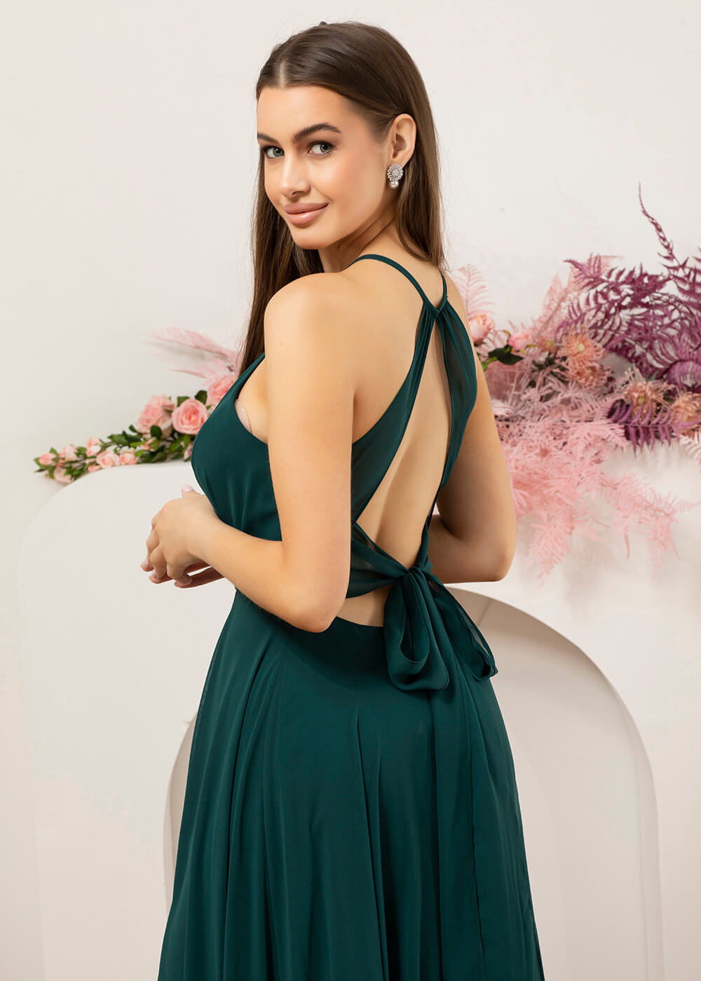 Halter Neck Chiffon Floor Length Bridesmaid Dress
