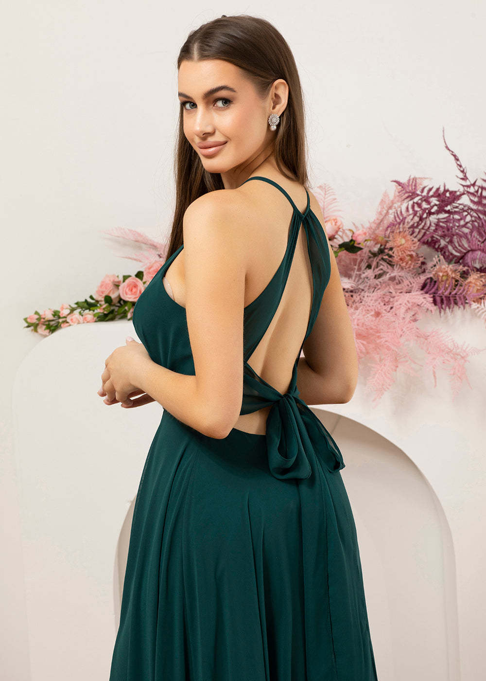 Halter Neck Chiffon Floor Length Bridesmaid Dress