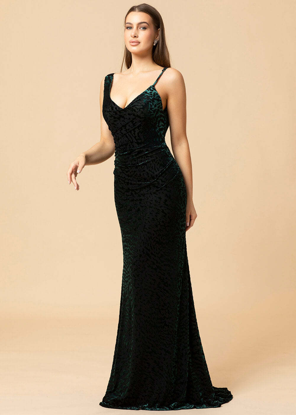 Cowl Back Sheath Velvet Floor Length Bridesmaid Dress