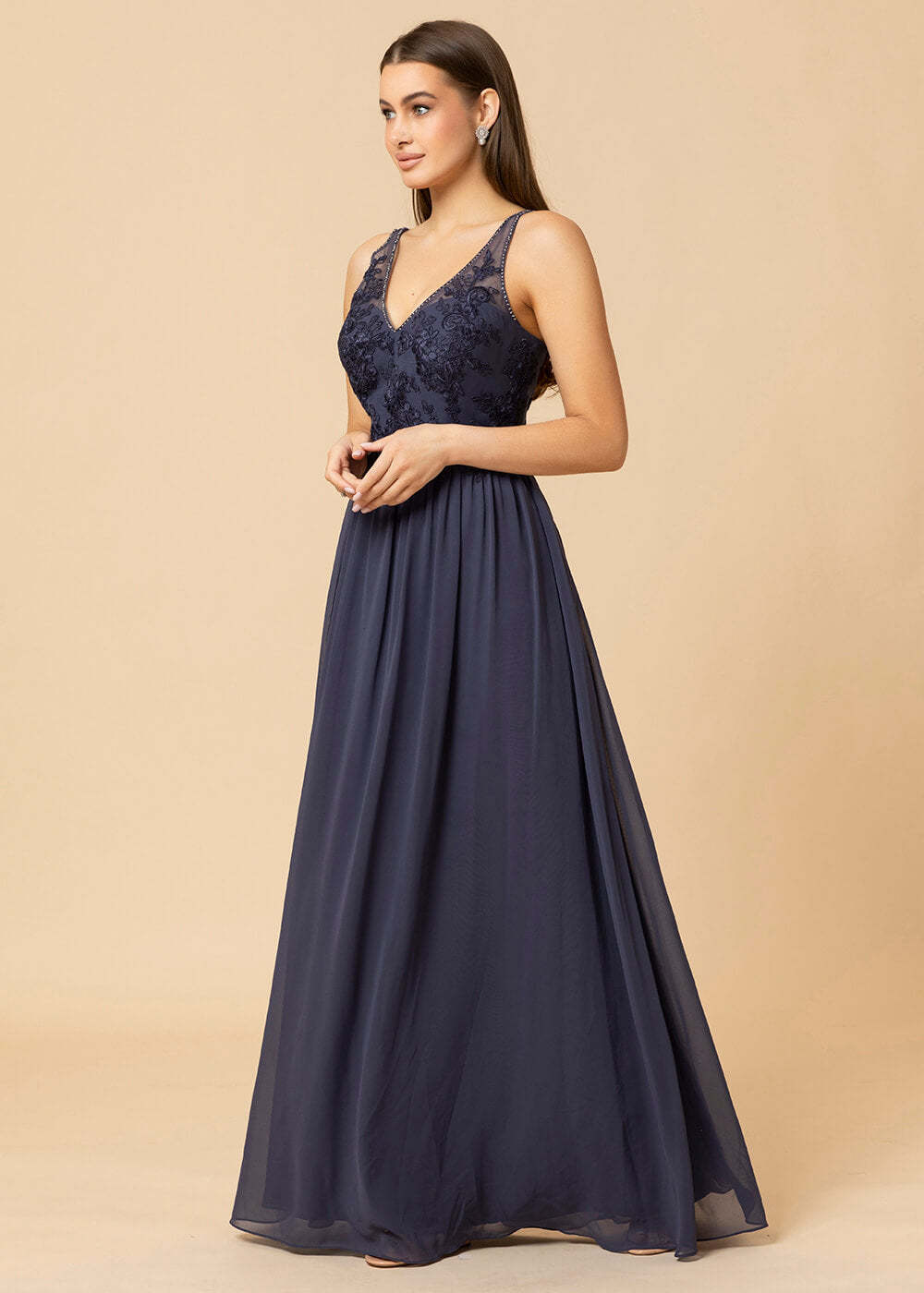 V-neck A-line Floor Length Chiffon Bridesmaid Dress