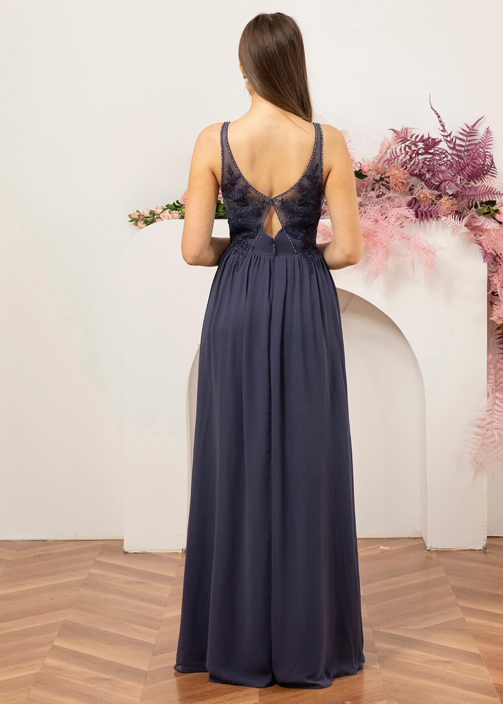 V-neck A-line Floor Length Chiffon Bridesmaid Dress