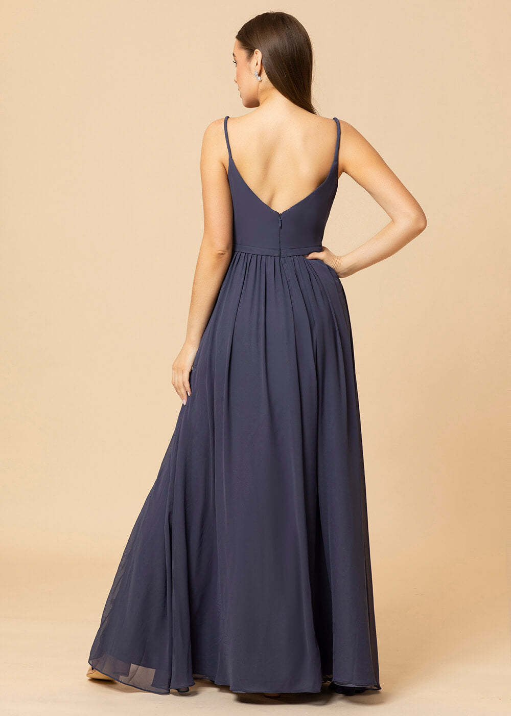 Deep V-neck Strap Chiffon Floor Length Bridesmaid Dress