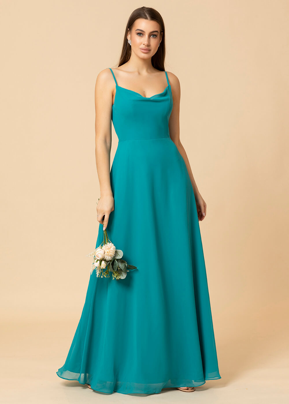 Cowl Neck A-line Strap Chiffon Maxi Bridesmaid Dress