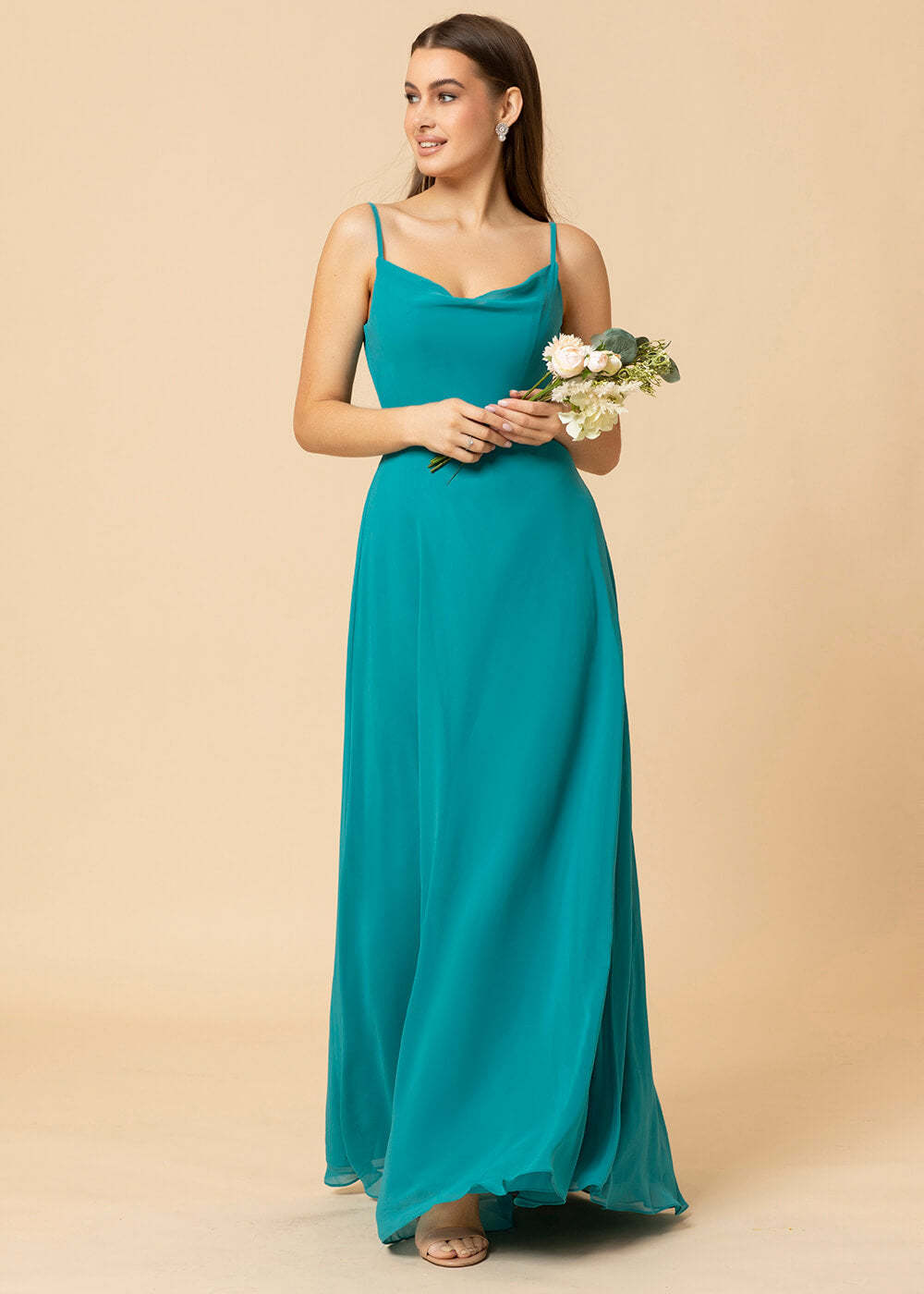 Cowl Neck Strap Chiffon Maxi Bridesmaid Dress