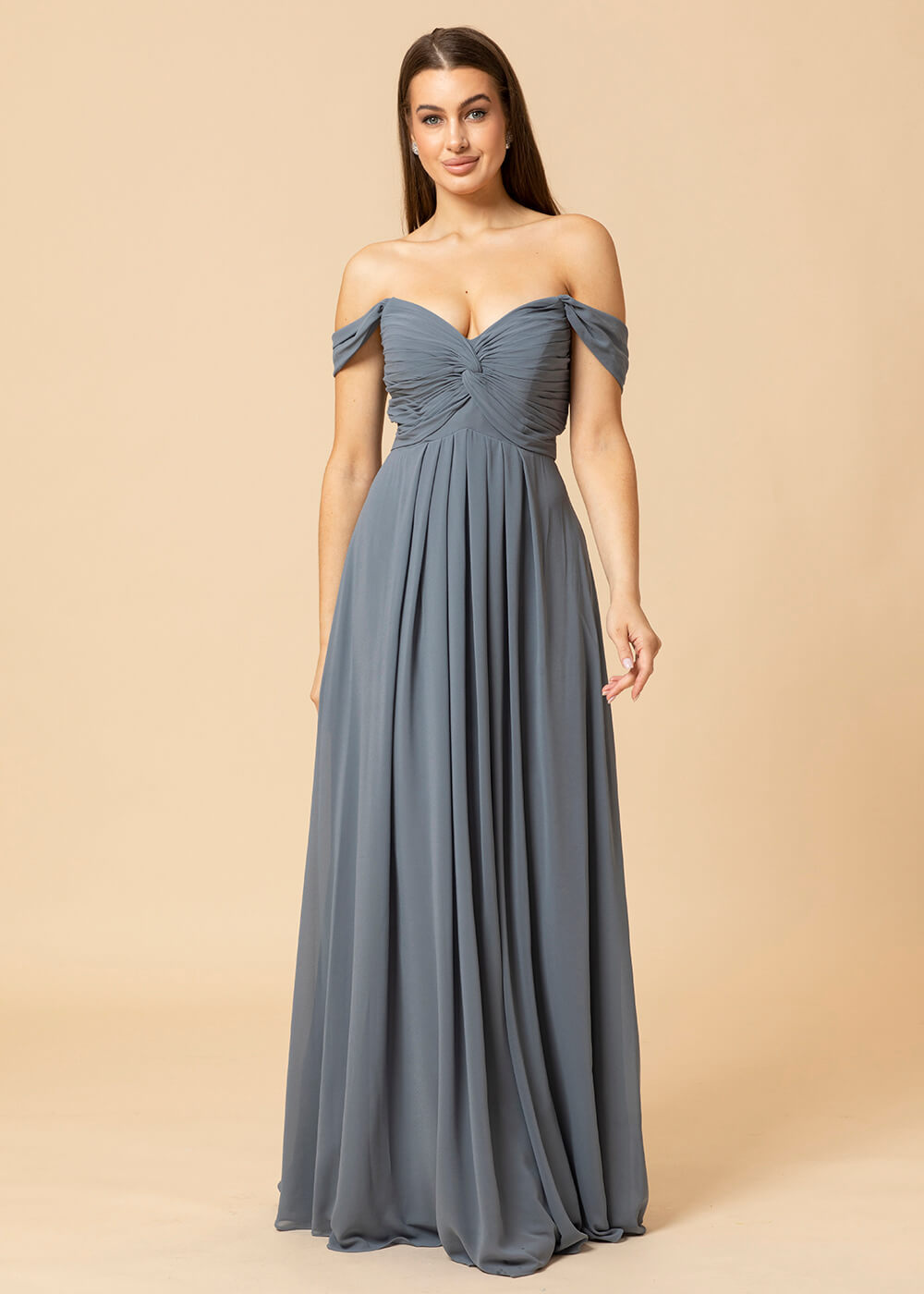 Off the Shoulder A-line Chiffon Maxi Bridesmaid Dress with Split