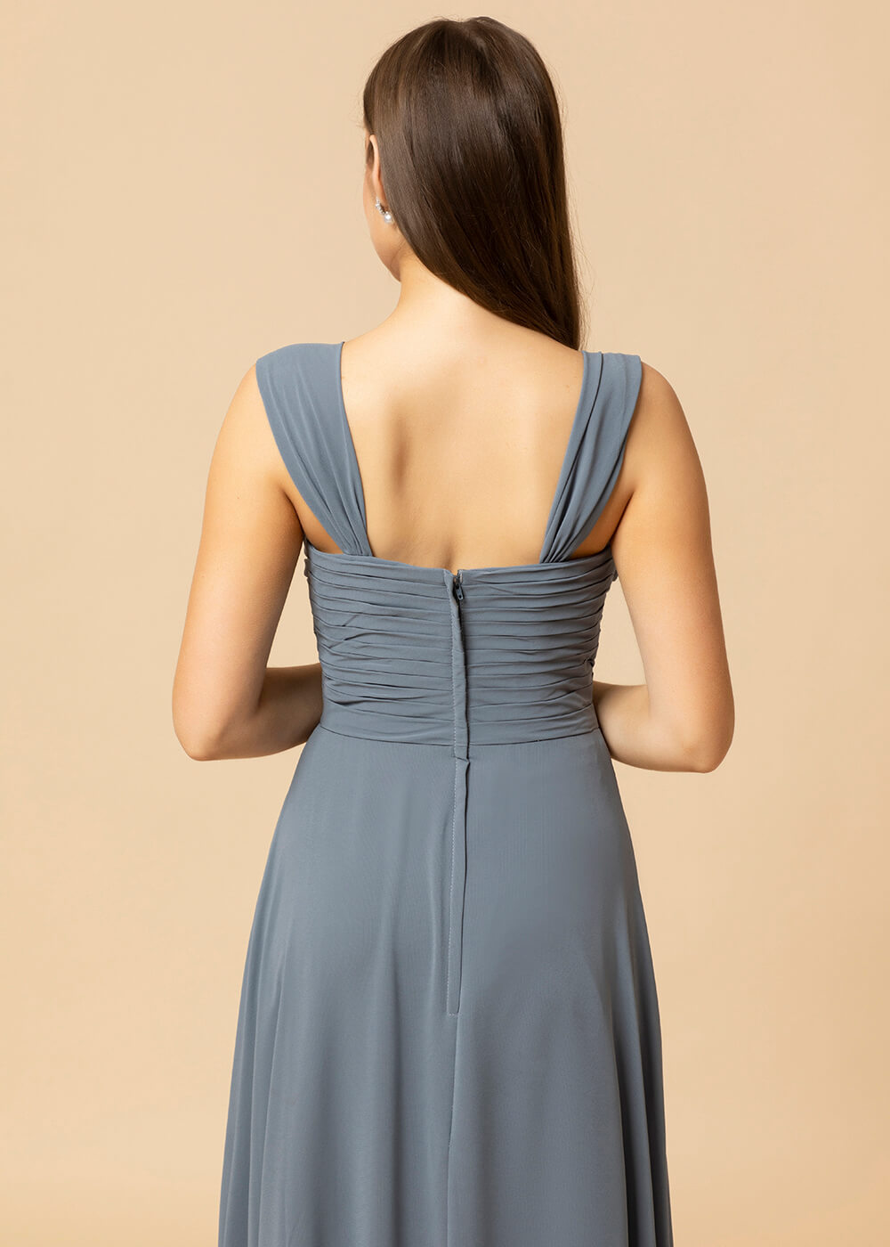 Off the Shoulder Chiffon Maxi Bridesmaid Dress