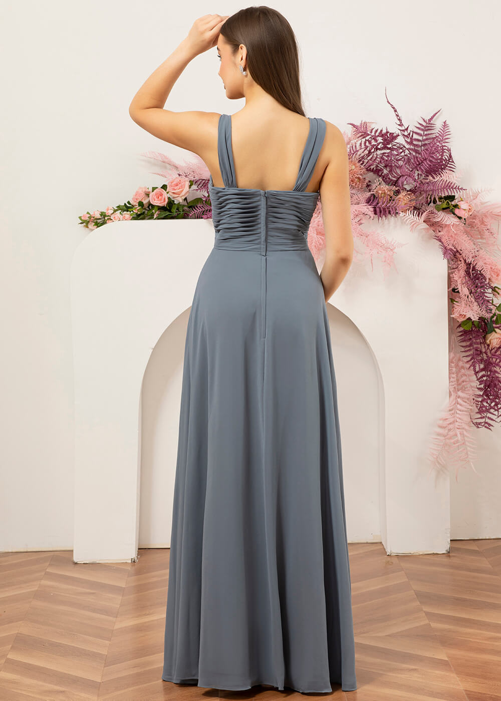 Off the Shoulder Chiffon Maxi Bridesmaid Dress