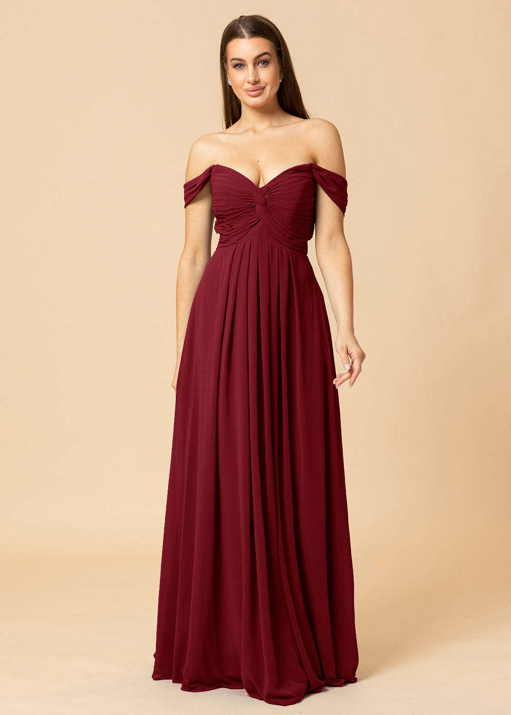 Off the Shoulder Chiffon Maxi Bridesmaid Dress