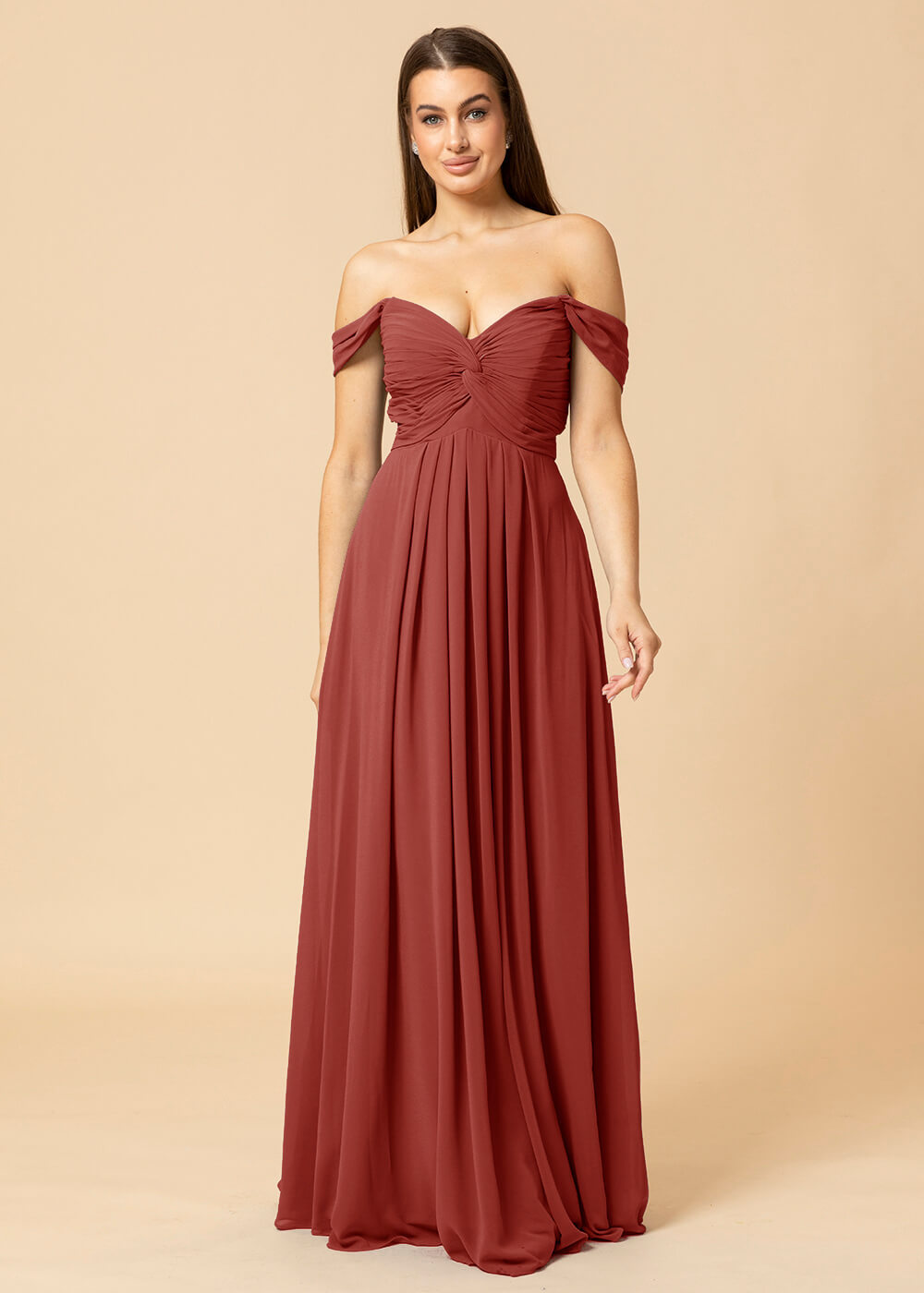 Off the Shoulder Chiffon Maxi Bridesmaid Dress