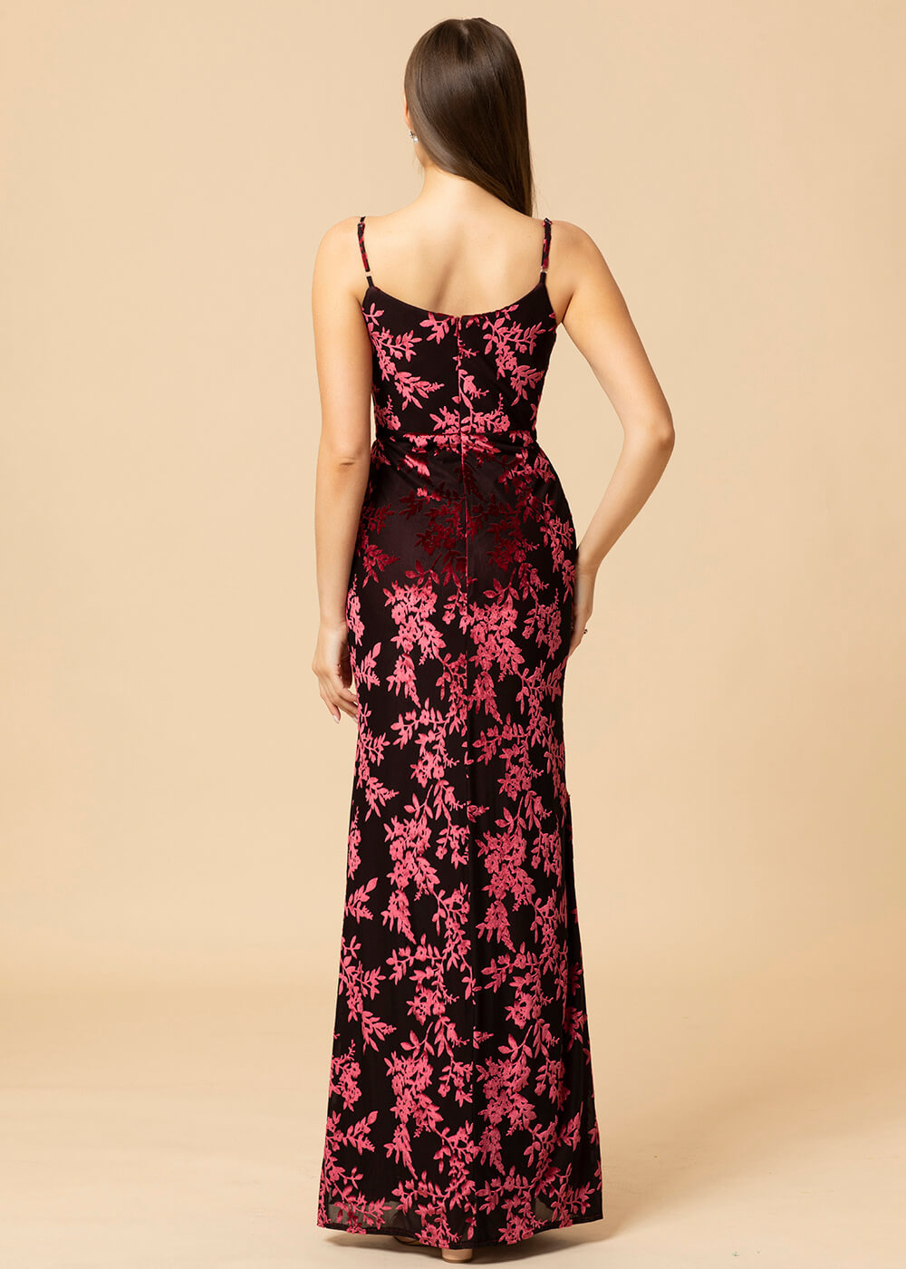Sheath Strap Printed Velvet Long Bridesmaid Dress