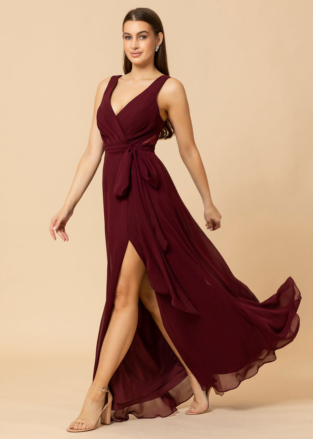 V-neck A-line Chiffon Bridesmaid Dress with Slit