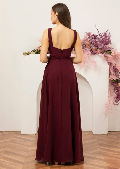 V-neck A-line Chiffon Bridesmaid Dress with Slit