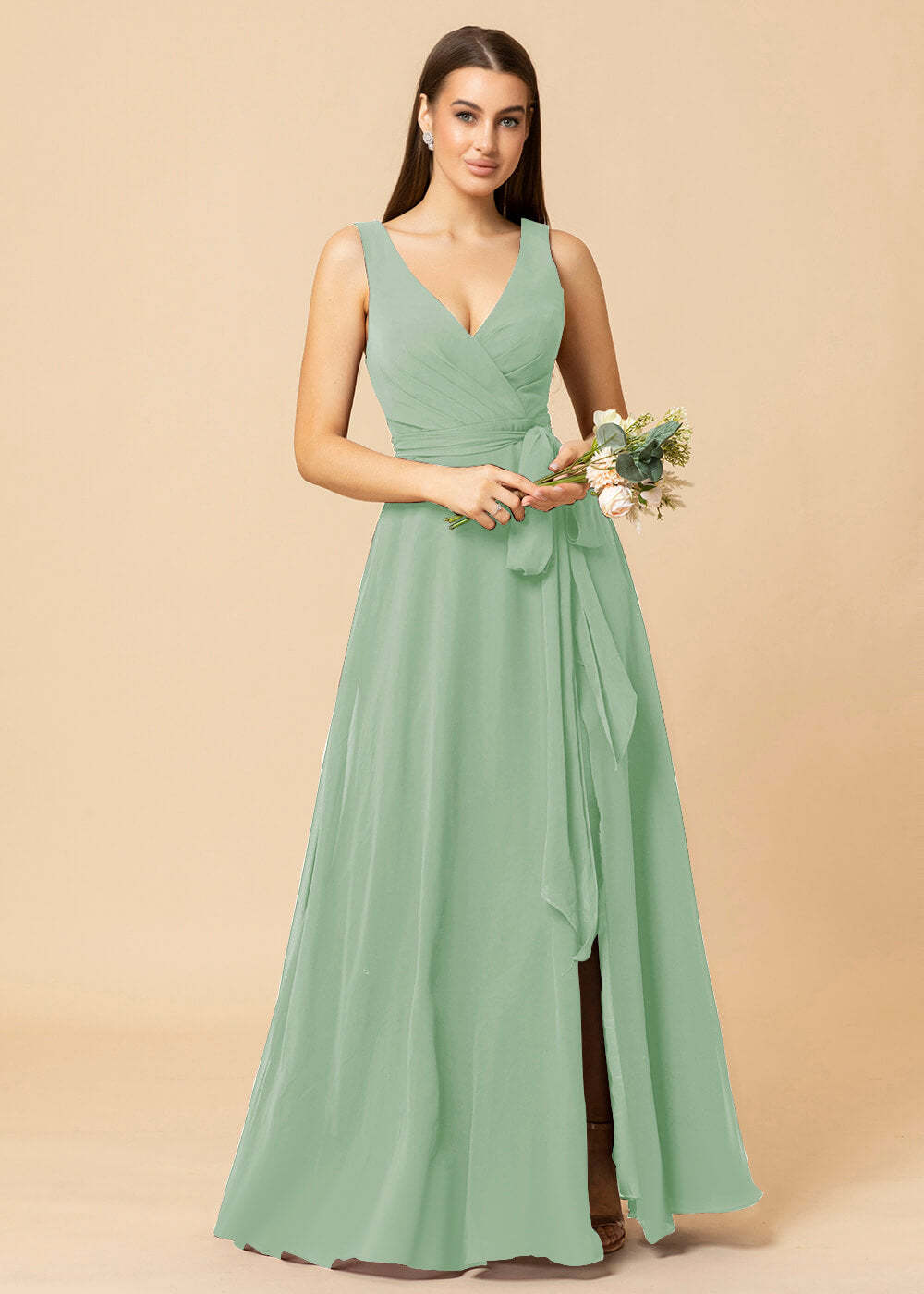 V-neck A-line Chiffon Bridesmaid Dress with Slit