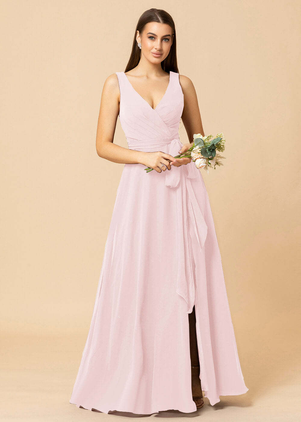V-neck A-line Chiffon Bridesmaid Dress with Slit