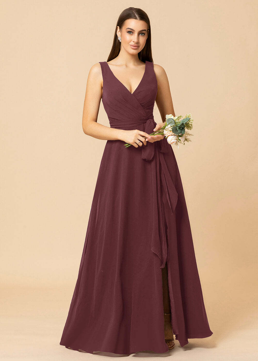 V-neck A-line Chiffon Bridesmaid Dress with Slit
