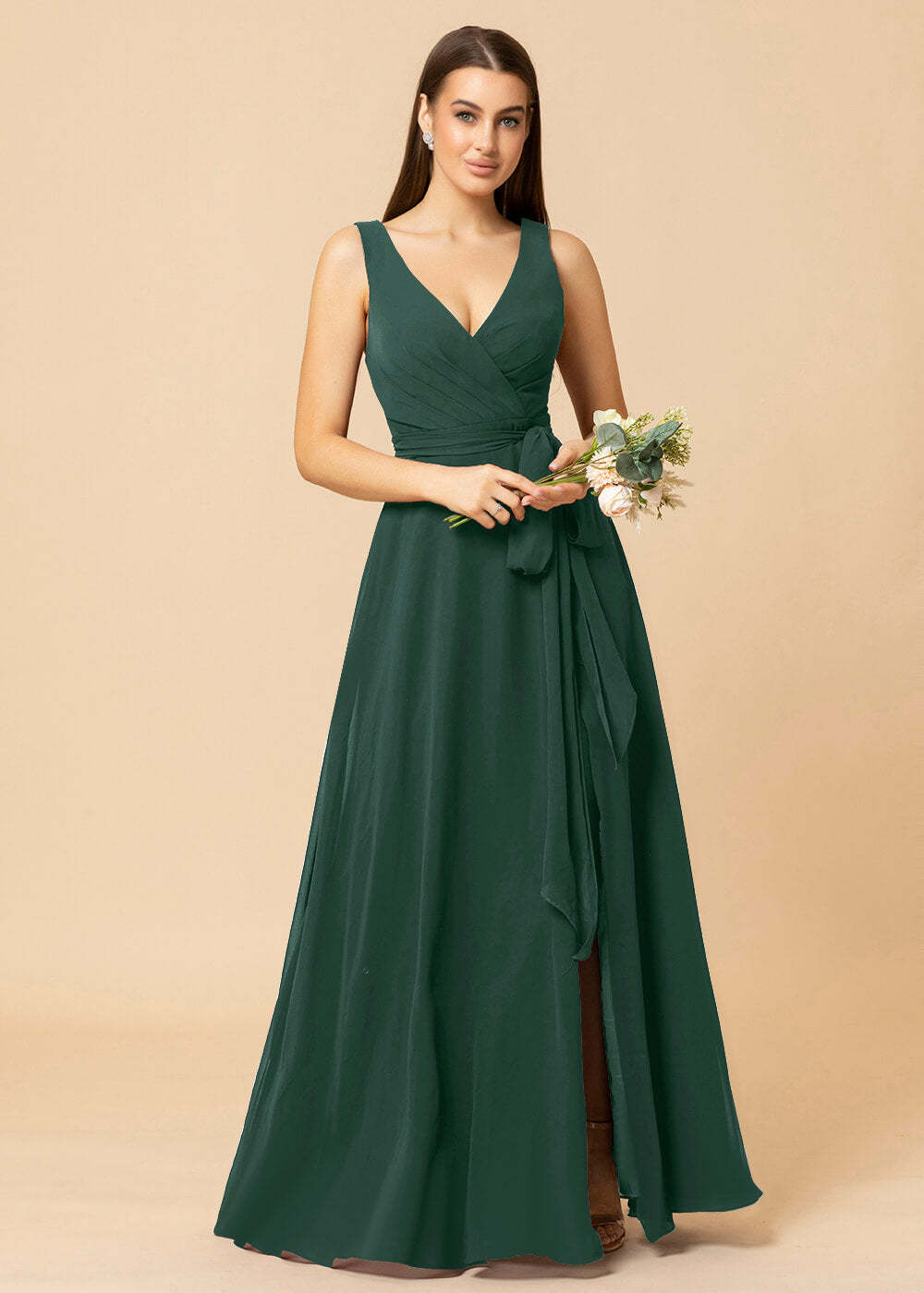 V-neck A-line Chiffon Bridesmaid Dress with Slit