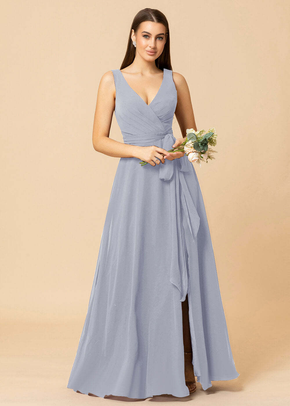 V-neck A-line Chiffon Bridesmaid Dress with Slit