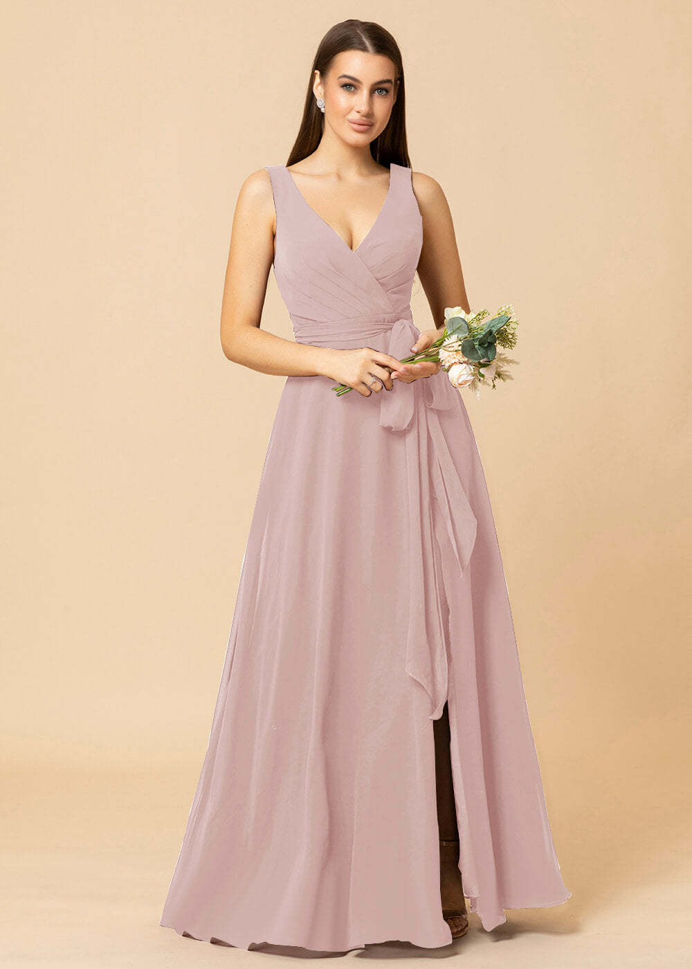 V-neck A-line Chiffon Bridesmaid Dress with Slit
