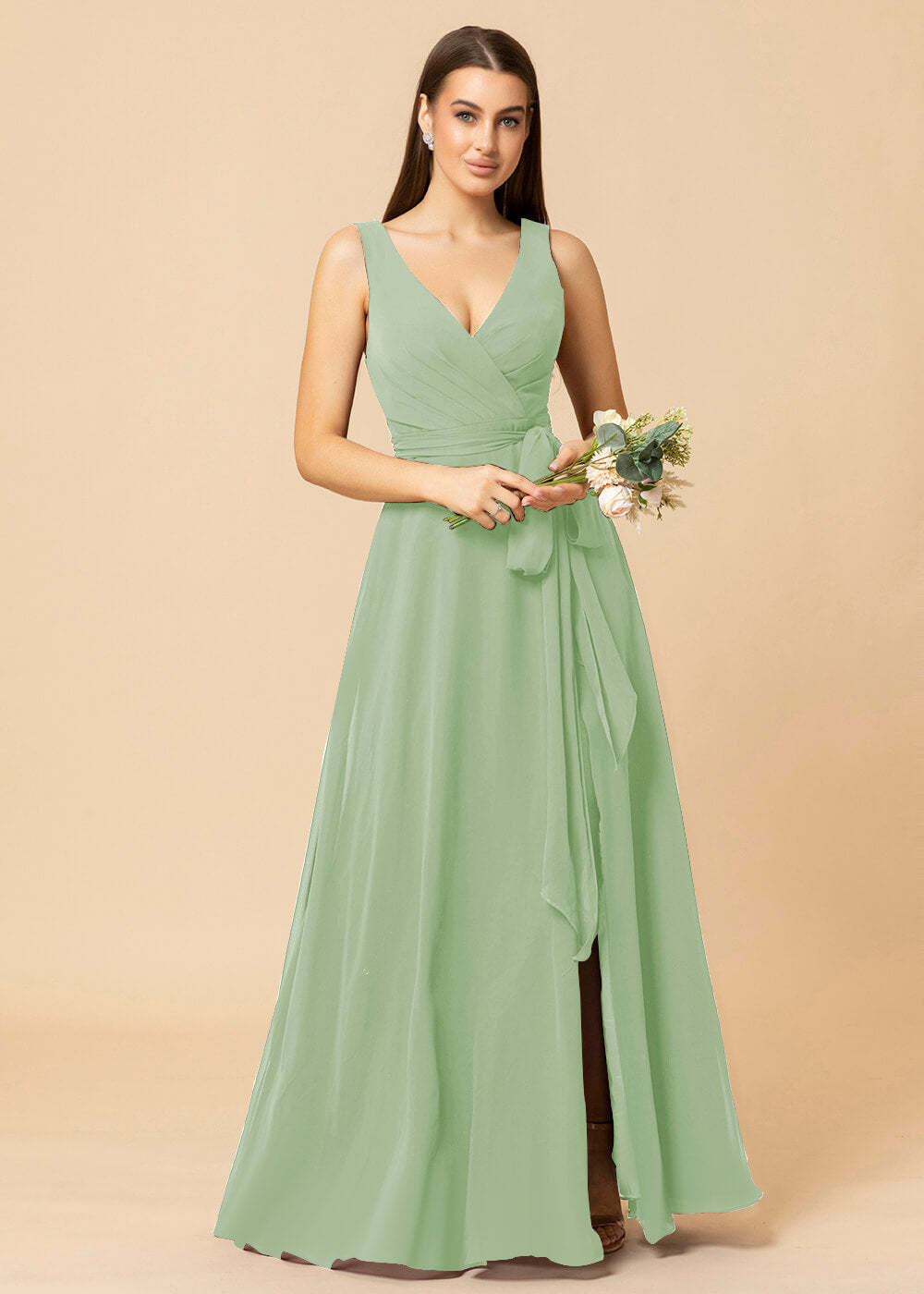 V-neck A-line Chiffon Bridesmaid Dress with Slit