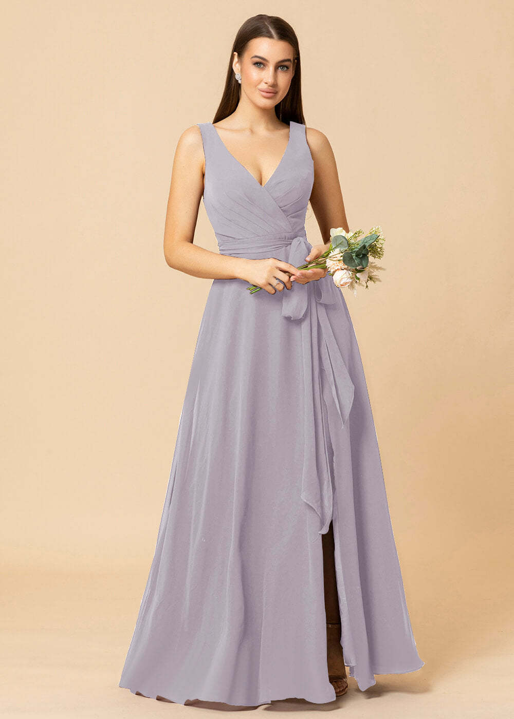 V-neck A-line Chiffon Bridesmaid Dress with Slit