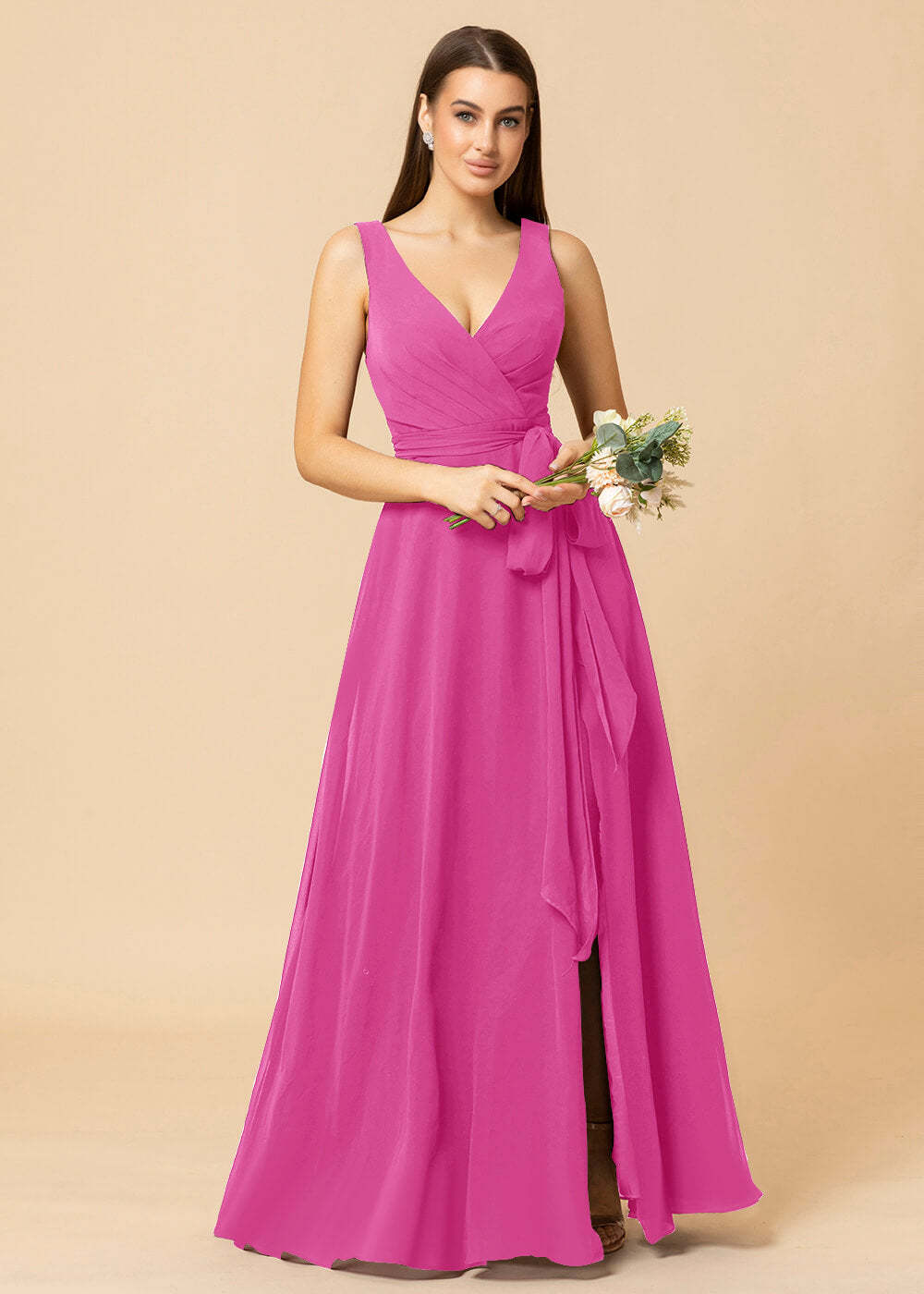 V-neck A-line Chiffon Bridesmaid Dress with Slit