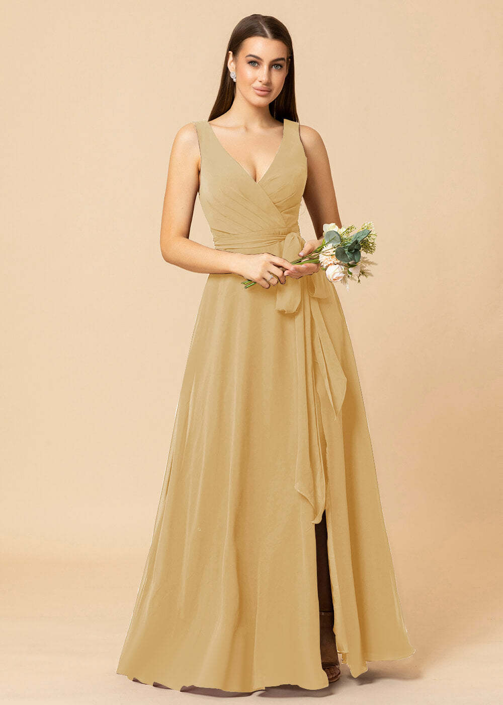 V-neck A-line Chiffon Bridesmaid Dress with Slit