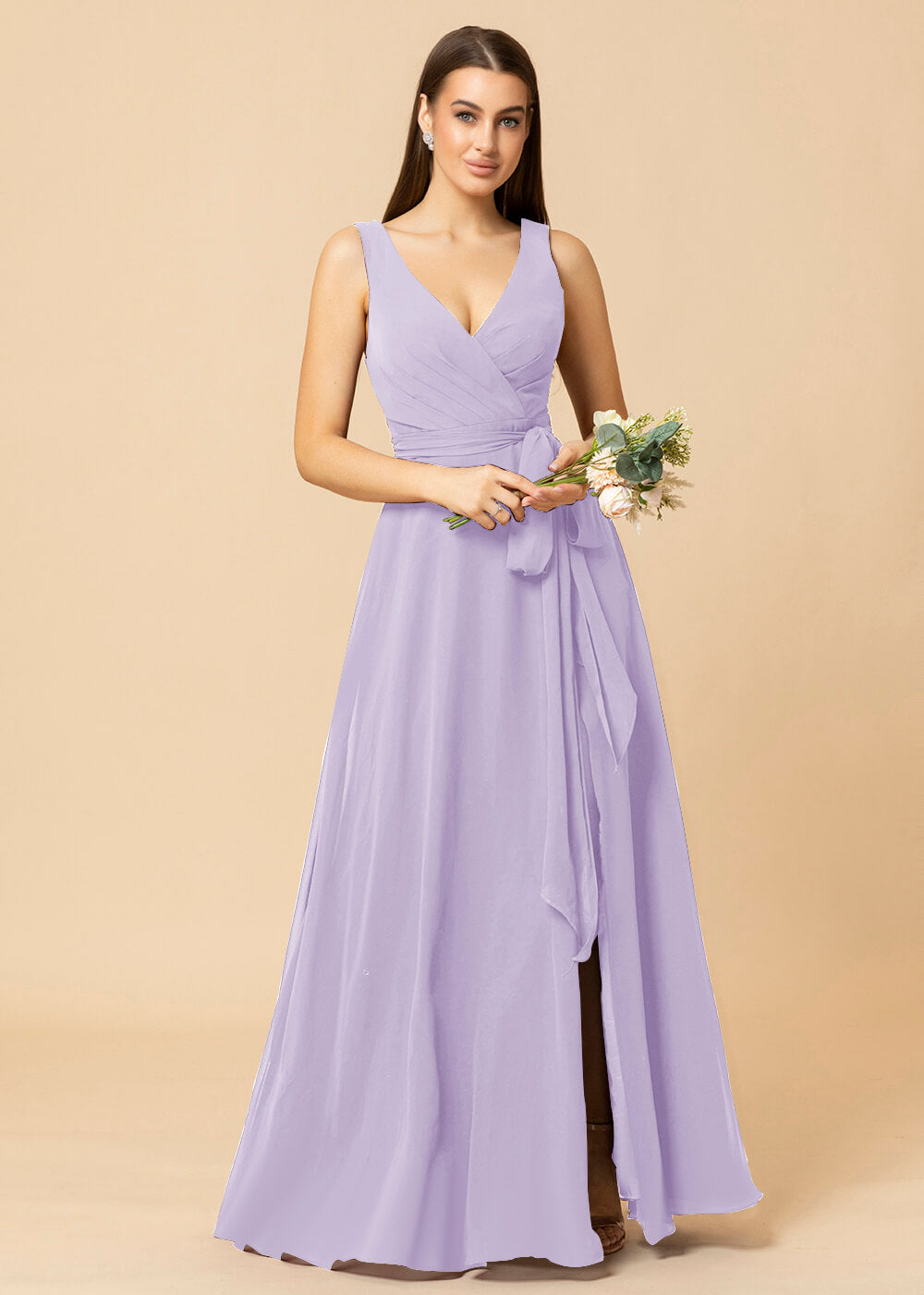 V-neck A-line Chiffon Bridesmaid Dress with Slit