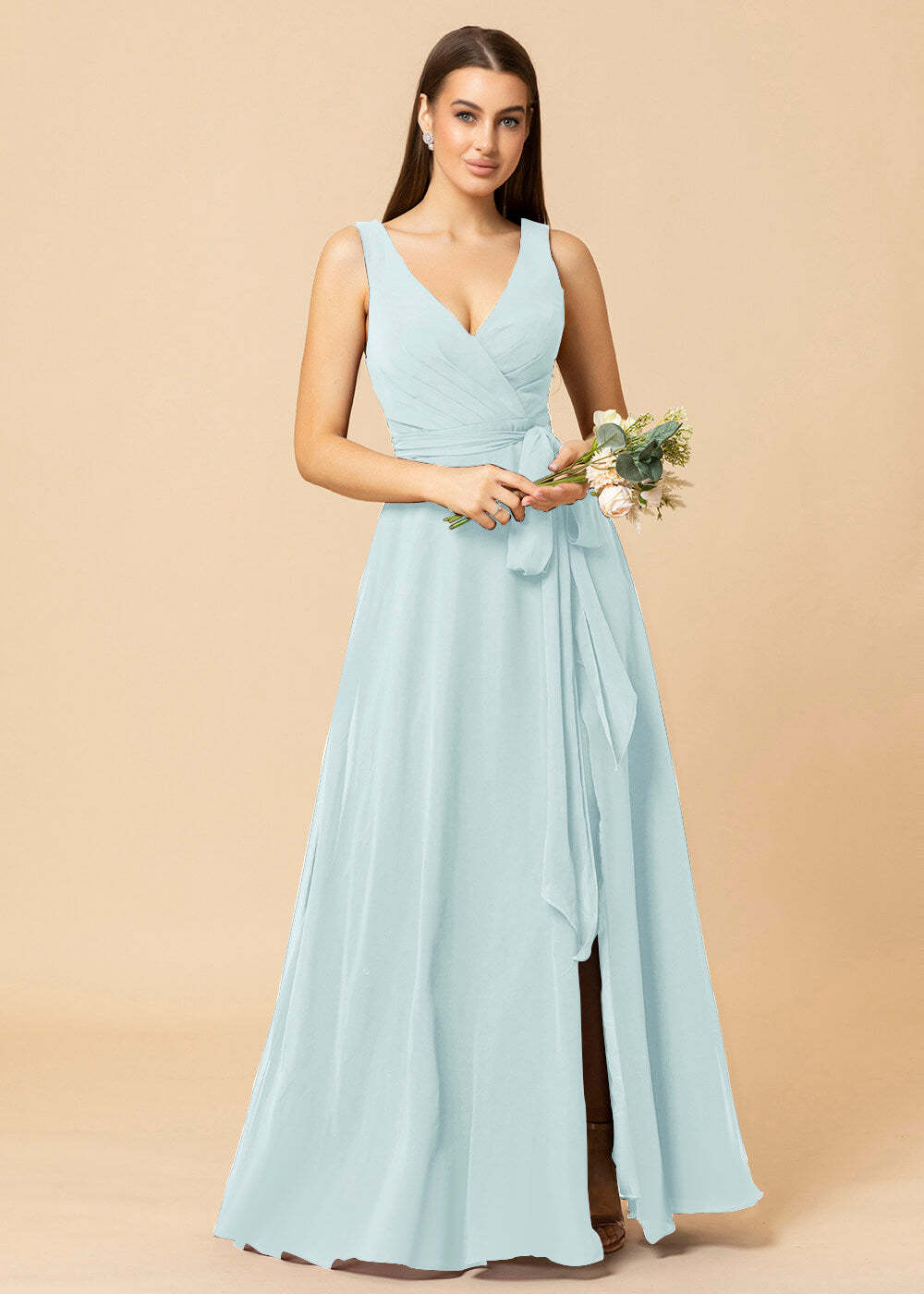 V-neck A-line Chiffon Bridesmaid Dress with Slit