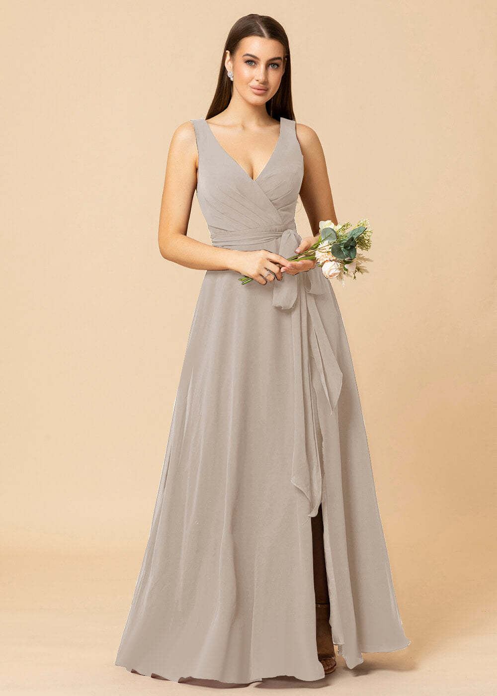 V-neck A-line Chiffon Bridesmaid Dress with Slit