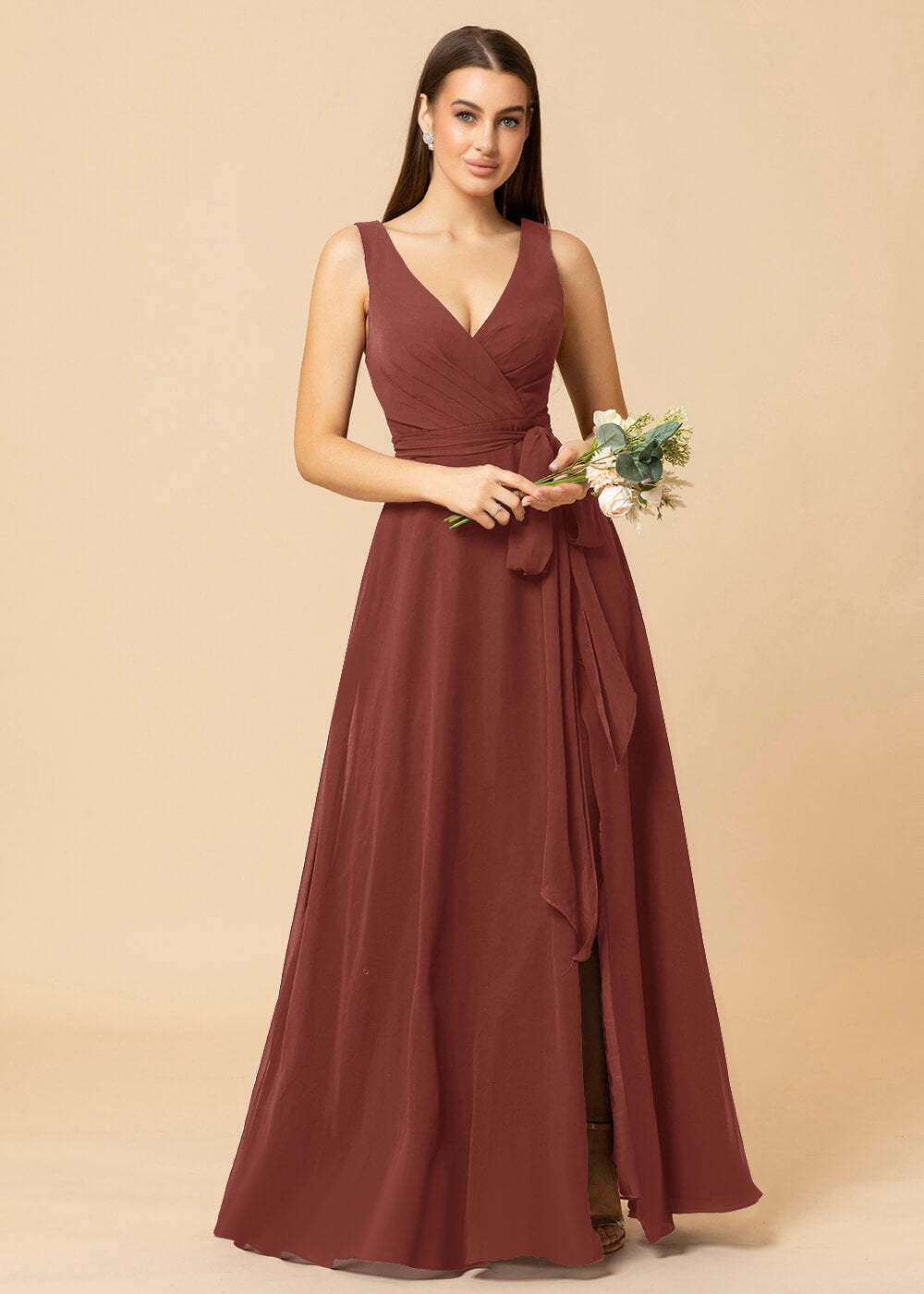 V-neck A-line Chiffon Bridesmaid Dress with Slit
