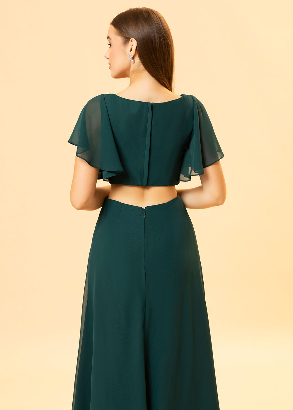 V-neck Waist Cut Out Floor Length Bridesmaid Dress